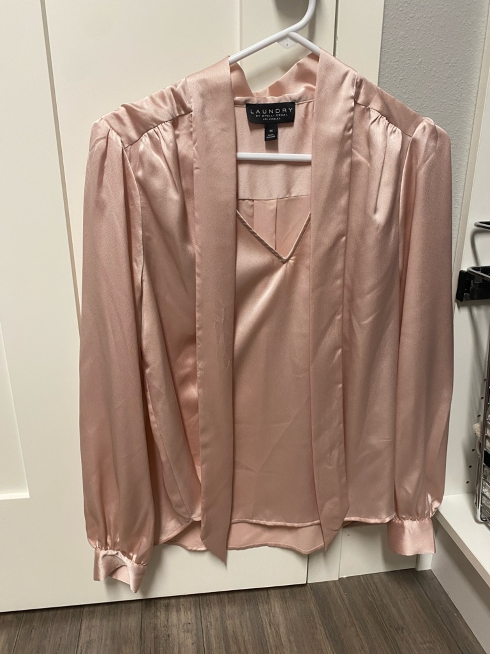 Laundry By Shelli Segal Pale Blush Satin Drape Front Blouse